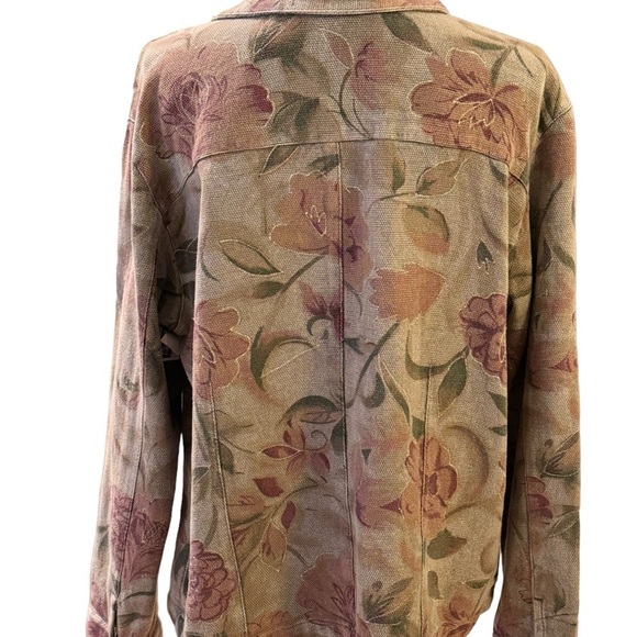 Chico’s Design Floral Cotton Green Jacket Gold Thread Embellished Size Large (2) - Picture 2 of 11